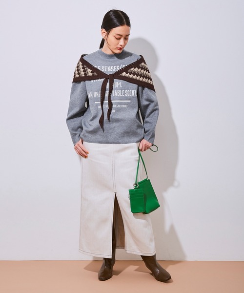 ADAM ET ROPE'(アダムエロペ)の「【ARTEMIO directed by SKIN】ジャカードニットプルオーバー(ニット/セーター・レディース・ブラック/グレー・FREE)」の5枚目の写真