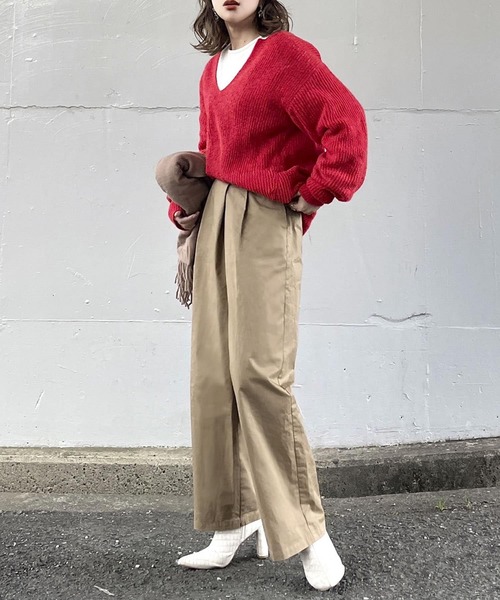 SENSE OF PLACE by URBAN RESEARCH（センスオブプレイスバイアーバンリサーチ）の「コクーンスリーブVネックセーター（ニット/セーター・レディース・ライトブルー/ブラック/レッド/アイボリー・ONE）」の7枚目の写真