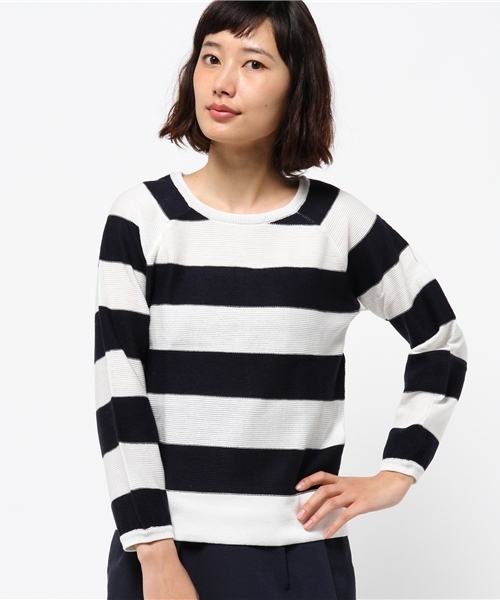 OUTLET（アウトレット）の「【CIAOPANIC TYPY】ワイドボーダーニットプルオーバー（ニット/セーター・レディース・ベージュ/グリーン/オフホワイト・FREE）」の2枚目の写真