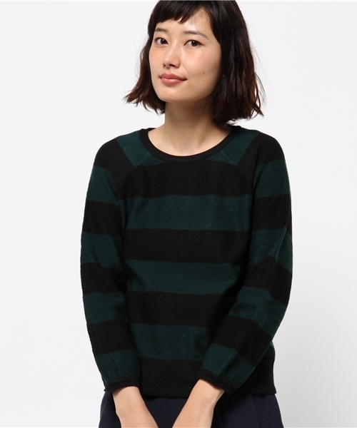 OUTLET（アウトレット）の「【CIAOPANIC TYPY】ワイドボーダーニットプルオーバー（ニット/セーター・レディース・ベージュ/グリーン/オフホワイト・FREE）」の3枚目の写真