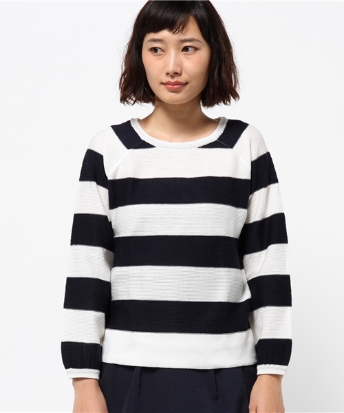 OUTLET（アウトレット）の「【CIAOPANIC TYPY】ワイドボーダーニットプルオーバー（ニット/セーター・レディース・ベージュ/グリーン/オフホワイト・FREE）」の4枚目の写真