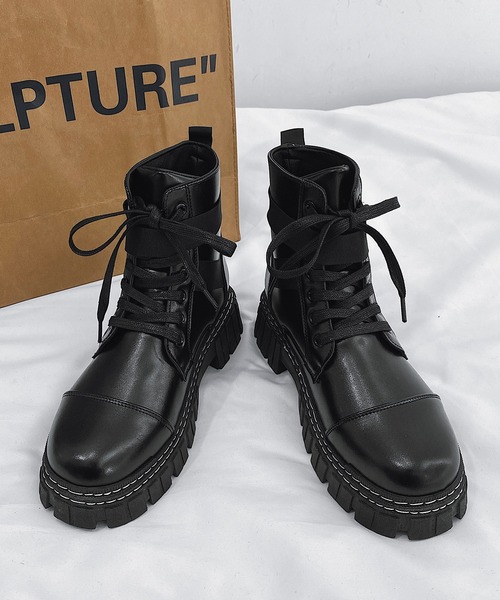 aimoha（アイモハ）の「ハイソールPU厚底スニーカーブーツ（ブーツ・メンズ・ブラック/ブラック系その他・26.0cm/25.0cm/26.5cm/27.0cm/25.5cm/24.5cm）」の10枚目の写真