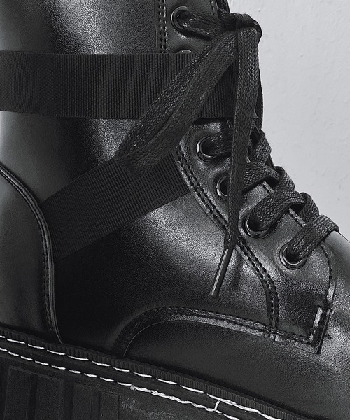 aimoha（アイモハ）の「ハイソールPU厚底スニーカーブーツ（ブーツ・メンズ・ブラック/ブラック系その他・26.0cm/25.0cm/26.5cm/27.0cm/25.5cm/24.5cm）」の8枚目の写真