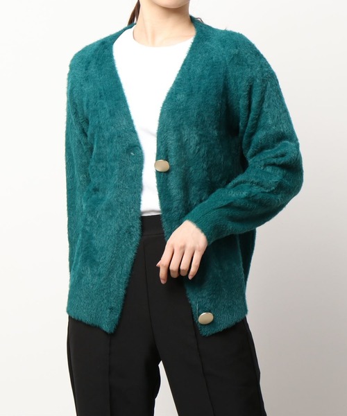 Jasmine Grandiflorum（ジャスミングランディフローラム）の「【Jasmine】シャギーニットVネックカーディガン（カーディガン/ボレロ・レディース・ホワイト/カーキ/ピンク/スモークピンク/グリーン・FREE）」の3枚目の写真