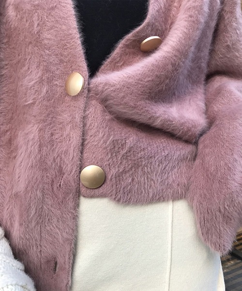 Jasmine Grandiflorum（ジャスミングランディフローラム）の「【Jasmine】シャギーニットVネックカーディガン（カーディガン/ボレロ・レディース・ホワイト/カーキ/ピンク/スモークピンク/グリーン・FREE）」の16枚目の写真