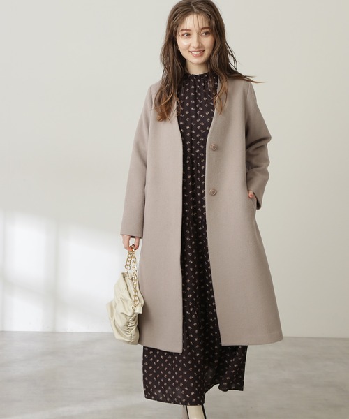 N.（N. Natural Beauty Basic）（エヌエヌナチュラルビューティーベーシック）の「【S Size Line】アンゴラビーバーカラーレスコート（ノーカラーコート・レディース・ベージュ/グレー/ライトグリーン/ホワイト/グレー系その他・SMALL/MEDIUM）」の4枚目の写真