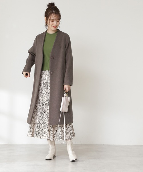 N.（N. Natural Beauty Basic）（エヌエヌナチュラルビューティーベーシック）の「【S Size Line】アンゴラビーバーカラーレスコート（ノーカラーコート・レディース・ベージュ/グレー/ライトグリーン/ホワイト/グレー系その他・SMALL/MEDIUM）」の3枚目の写真