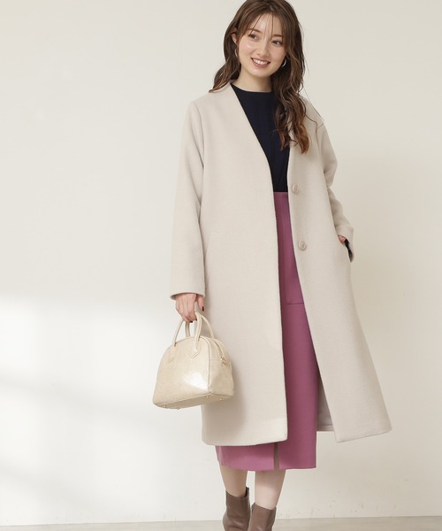 N.（N. Natural Beauty Basic）（エヌエヌナチュラルビューティーベーシック）の「【S Size Line】アンゴラビーバーカラーレスコート（ノーカラーコート・レディース・ベージュ/グレー/ライトグリーン/ホワイト/グレー系その他・SMALL/MEDIUM）」の2枚目の写真