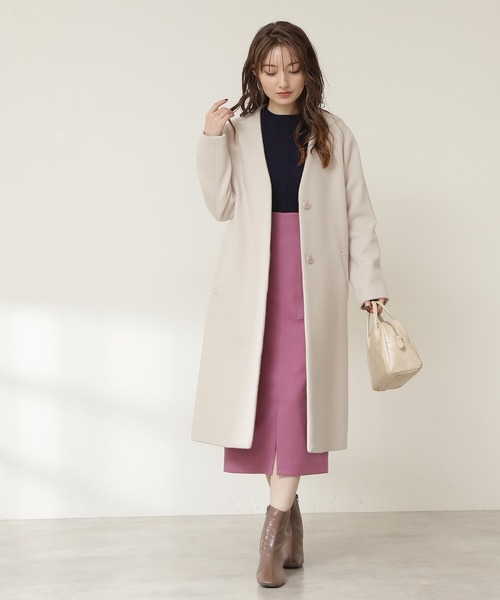 N.（N. Natural Beauty Basic）（エヌエヌナチュラルビューティーベーシック）の「【S Size Line】アンゴラビーバーカラーレスコート（ノーカラーコート・レディース・ベージュ/グレー/ライトグリーン/ホワイト/グレー系その他・SMALL/MEDIUM）」の9枚目の写真