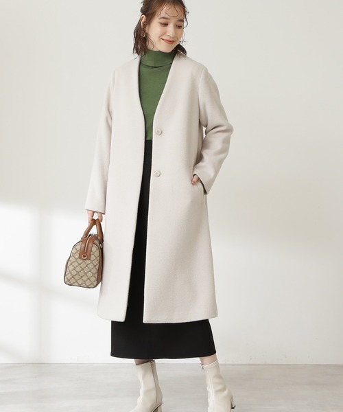 N.（N. Natural Beauty Basic）（エヌエヌナチュラルビューティーベーシック）の「【S Size Line】アンゴラビーバーカラーレスコート（ノーカラーコート・レディース・ベージュ/グレー/ライトグリーン/ホワイト/グレー系その他・SMALL/MEDIUM）」の12枚目の写真