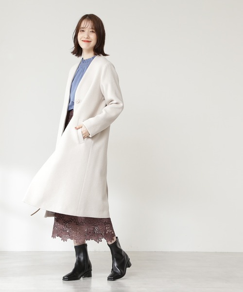 N.（N. Natural Beauty Basic）（エヌエヌナチュラルビューティーベーシック）の「【S Size Line】アンゴラビーバーカラーレスコート（ノーカラーコート・レディース・ベージュ/グレー/ライトグリーン/ホワイト/グレー系その他・SMALL/MEDIUM）」の13枚目の写真