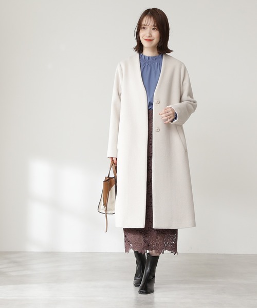 N.（N. Natural Beauty Basic）（エヌエヌナチュラルビューティーベーシック）の「【S Size Line】アンゴラビーバーカラーレスコート（ノーカラーコート・レディース・ベージュ/グレー/ライトグリーン/ホワイト/グレー系その他・SMALL/MEDIUM）」の14枚目の写真