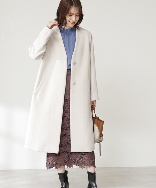 N.（N. Natural Beauty Basic）（エヌエヌナチュラルビューティーベーシック）の「【S Size Line】アンゴラビーバーカラーレスコート（ノーカラーコート・レディース・ベージュ/グレー/ライトグリーン/ホワイト/グレー系その他・SMALL/MEDIUM）」の15枚目の写真