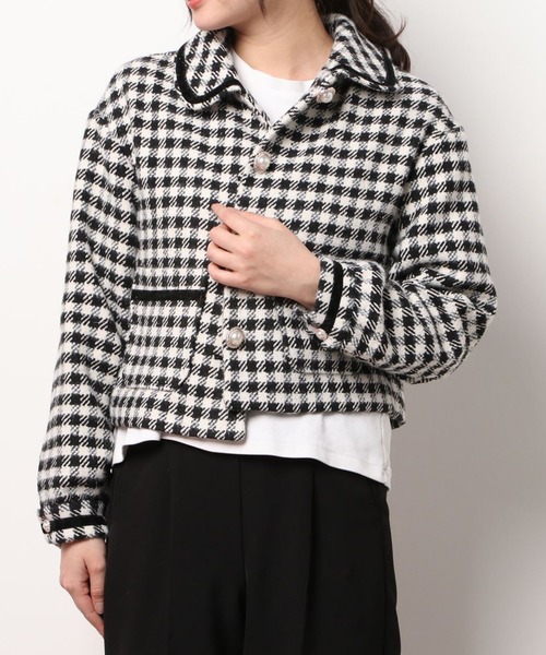Mira Mikati⭐️チェックジャケット34美品 ems excite（エムズエキサイト）の「ﾊﾟｰﾙ釦チェックジャケット（その他