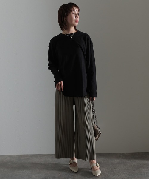 ElegChic(エレグシック)の「ラウンド ロング ヘムロンT 長袖 (Tシャツ/カットソー・レディース・オフホワイト/杢グレー/ブラック・L/XXL/4L)」の7枚目の写真