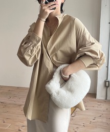 volume sleeve no collar shirt / お尻すっぽりボリュームスリーブノーカラーシャツ