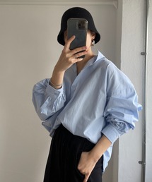 volume sleeve no collar shirt / お尻すっぽりボリュームスリーブノーカラーシャツ