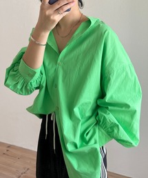 volume sleeve no collar shirt / お尻すっぽりボリュームスリーブノーカラーシャツ