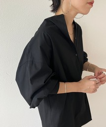 volume sleeve no collar shirt / お尻すっぽりボリュームスリーブノーカラーシャツ