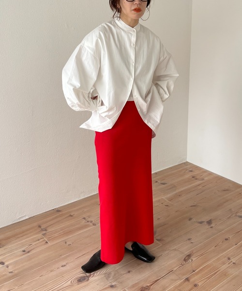 wee9s(ウィークス)の「volume sleeve no collar shirt / お尻すっぽりボリュームスリーブノーカラーシャツ(シャツ/ブラウス・レディース・ピンク/ブルー/アイボリー/ベージュ/チェリーピンク/ブラック/グリーン・FREE)」の9枚目の写真