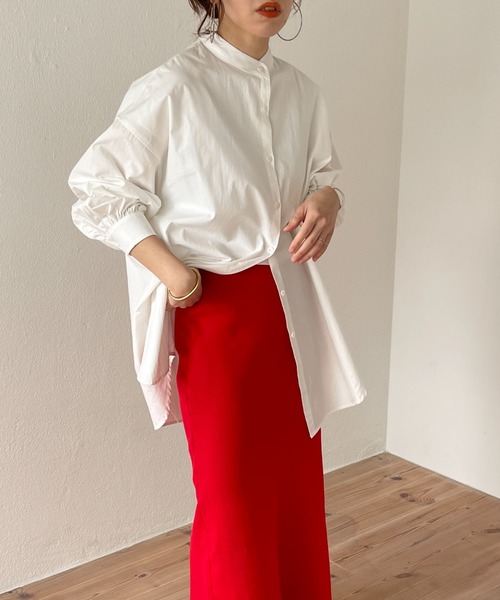 wee9s(ウィークス)の「volume sleeve no collar shirt / お尻すっぽりボリュームスリーブノーカラーシャツ(シャツ/ブラウス・レディース・ピンク/ブルー/アイボリー/ベージュ/チェリーピンク/ブラック/グリーン・FREE)」の10枚目の写真