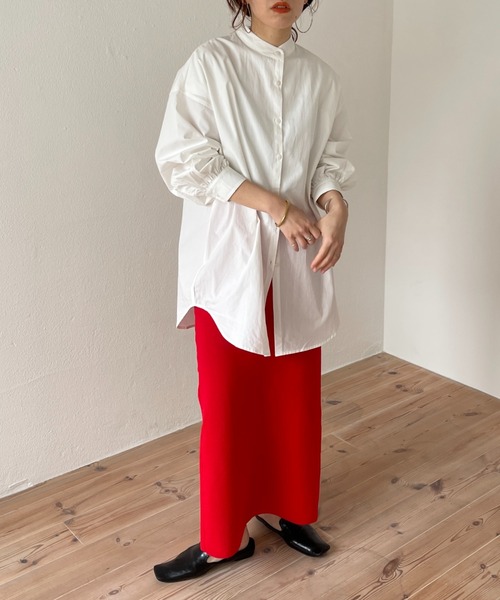 wee9s(ウィークス)の「volume sleeve no collar shirt / お尻すっぽりボリュームスリーブノーカラーシャツ(シャツ/ブラウス・レディース・ピンク/ブルー/アイボリー/ベージュ/チェリーピンク/ブラック/グリーン・FREE)」の11枚目の写真