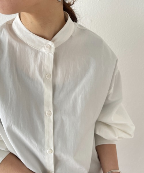 wee9s(ウィークス)の「volume sleeve no collar shirt / お尻すっぽりボリュームスリーブノーカラーシャツ(シャツ/ブラウス・レディース・ピンク/ブルー/アイボリー/ベージュ/チェリーピンク/ブラック/グリーン・FREE)」の19枚目の写真