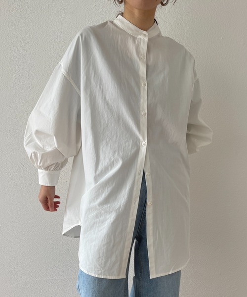 wee9s(ウィークス)の「volume sleeve no collar shirt / お尻すっぽりボリュームスリーブノーカラーシャツ(シャツ/ブラウス・レディース・ピンク/ブルー/アイボリー/ベージュ/チェリーピンク/ブラック/グリーン・FREE)」の16枚目の写真