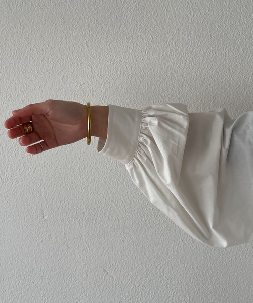 wee9s(ウィークス)の「volume sleeve no collar shirt / お尻すっぽりボリュームスリーブノーカラーシャツ(シャツ/ブラウス・レディース・ピンク/ブルー/アイボリー/ベージュ/チェリーピンク/ブラック/グリーン・FREE)」の20枚目の写真