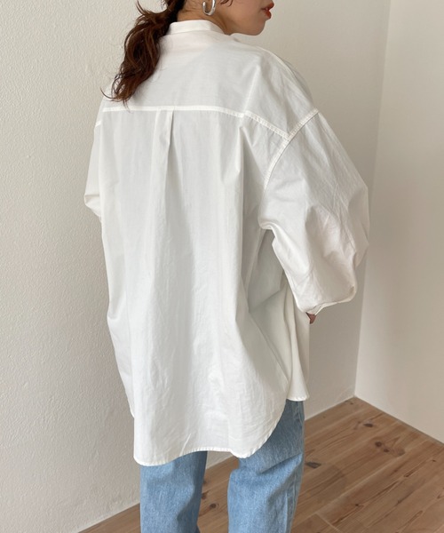 wee9s(ウィークス)の「volume sleeve no collar shirt / お尻すっぽりボリュームスリーブノーカラーシャツ(シャツ/ブラウス・レディース・ピンク/ブルー/アイボリー/ベージュ/チェリーピンク/ブラック/グリーン・FREE)」の18枚目の写真