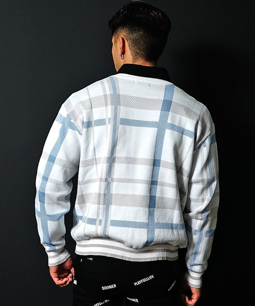 DIVINER GOLF（ディバイナー ゴルフ）の「【DIVINER GOLF】チェック柄ニット メンズ ゴルフウェア 春服（ニット/セーター・メンズ・ホワイト系その他/ブルー系その他・M/L/XL）」の6枚目の写真