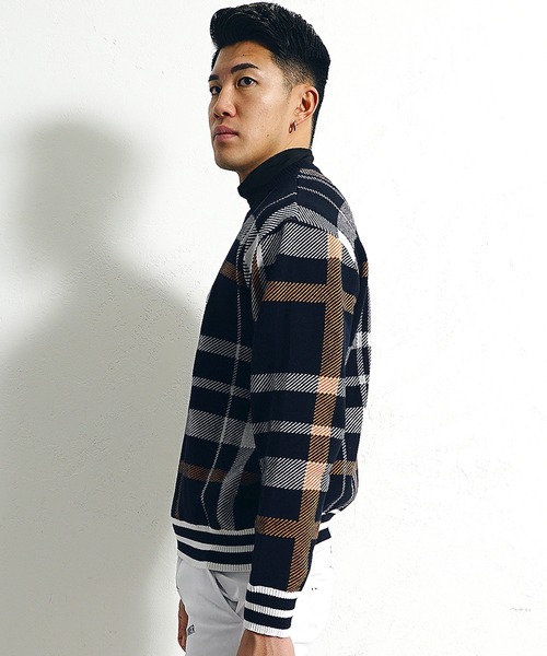 DIVINER GOLF（ディバイナー ゴルフ）の「【DIVINER GOLF】チェック柄ニット メンズ ゴルフウェア 春服（ニット/セーター・メンズ・ホワイト系その他/ブルー系その他・M/L/XL）」の7枚目の写真