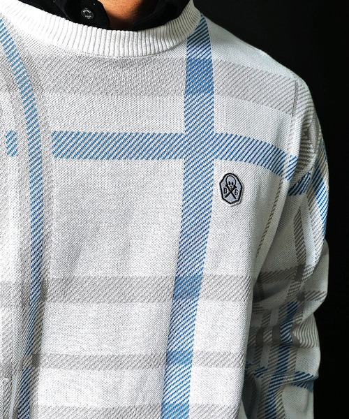 DIVINER GOLF（ディバイナー ゴルフ）の「【DIVINER GOLF】チェック柄ニット メンズ ゴルフウェア 春服（ニット/セーター・メンズ・ホワイト系その他/ブルー系その他・M/L/XL）」の5枚目の写真