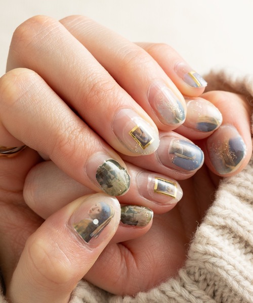 世界の名画や猫デザイン 樹脂ネイルシール 【両手×2枚セット】（ネイル