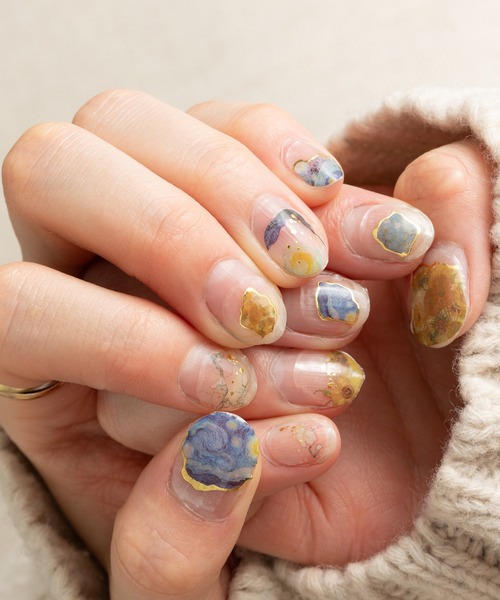 セール】世界の名画や猫デザイン 樹脂ネイルシール 【両手×2枚セット