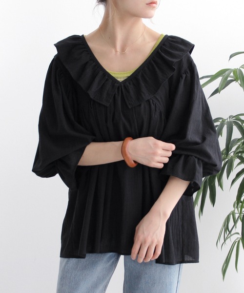 Crisp（クリスプ）の「フリルカラードビーチュニック（チュニック・レディース・ホワイト/ブラック・FREE）」の2枚目の写真