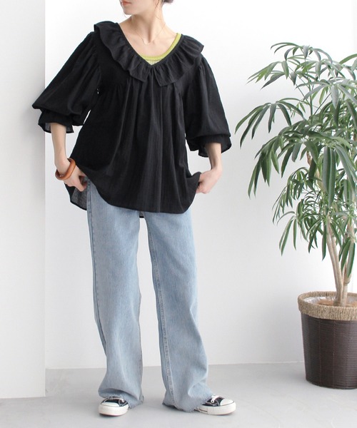 Crisp（クリスプ）の「フリルカラードビーチュニック（チュニック・レディース・ホワイト/ブラック・FREE）」の13枚目の写真