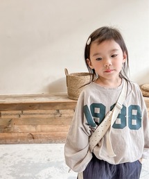 aimoha-KIDS- アメカジ前プリントログTEE