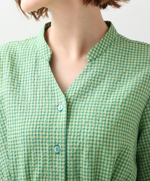 グリーン系チェック 半袖シャツワンピース 長袖シャツワンピース チェック柄 コットン グリーン | iichi
