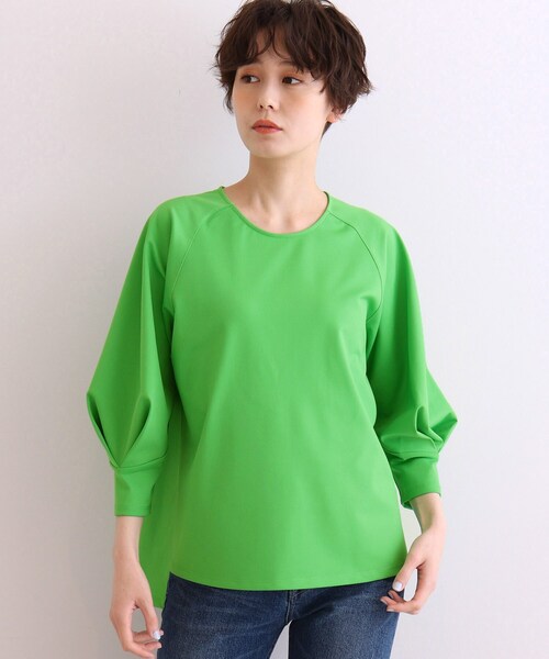 INDIVI（インディヴィ）の「◆【日本製/洗える】デザインタックスリーブトップス（Tシャツ/カットソー・レディース・ネイビー/ライトグリーン/ホワイト系・13/38/34/05/15 /12）」の5枚目の写真