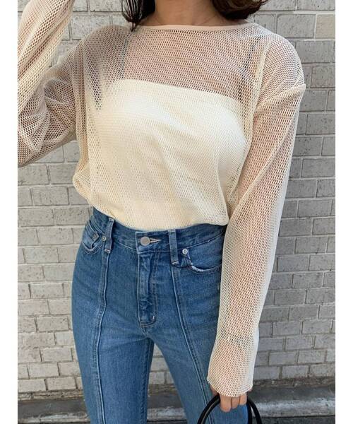 EVRIS（エヴリス）の「メッシュロンTEE（Tシャツ/カットソー・レディース・ブラック/ブルー/アイボリー・FREE）」の2枚目の写真