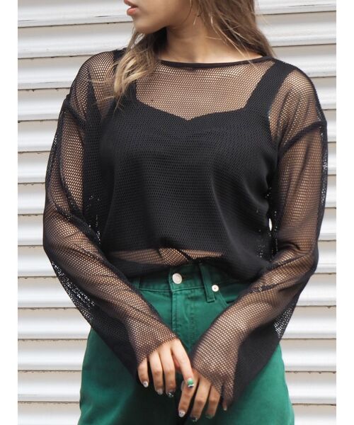 EVRIS（エヴリス）の「メッシュロンTEE（Tシャツ/カットソー・レディース・ブラック/ブルー/アイボリー・FREE）」の3枚目の写真