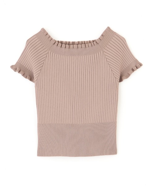 FREE'S MART（フリーズマート）の「◆2Wayオフショルフリルリブ半袖ショート丈ニット（ニット/セーター・レディース・ホワイト/ブラック/ベージュ/グリーン・FREE）」の12枚目の写真