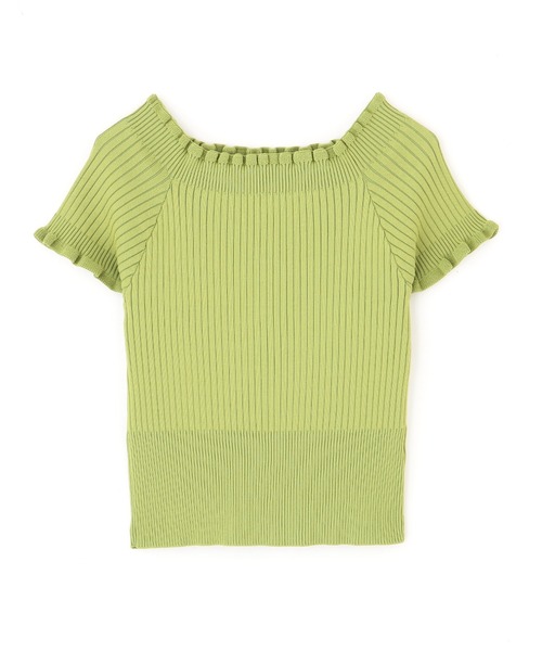 FREE'S MART（フリーズマート）の「◆2Wayオフショルフリルリブ半袖ショート丈ニット（ニット/セーター・レディース・ホワイト/ブラック/ベージュ/グリーン・FREE）」の18枚目の写真