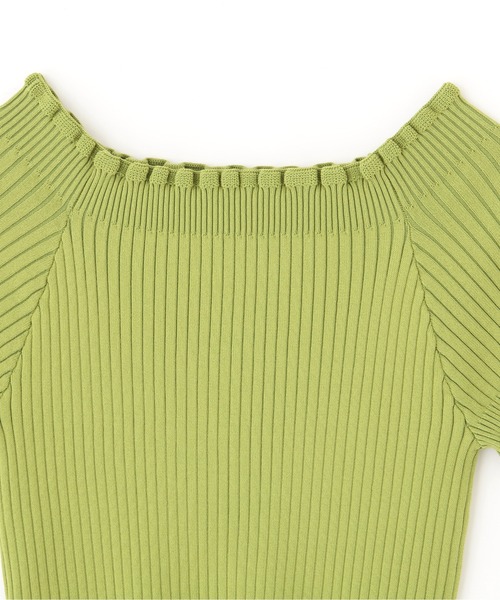 FREE'S MART（フリーズマート）の「◆2Wayオフショルフリルリブ半袖ショート丈ニット（ニット/セーター・レディース・ホワイト/ブラック/ベージュ/グリーン・FREE）」の13枚目の写真