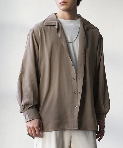 秋色✨プリーツプリーズ バイカラーシャツ はおり 長袖 大きいサイズ XL LiNoH（リノー）の「【LiNoH】PLEATS L/S SHIRT/バイカラー