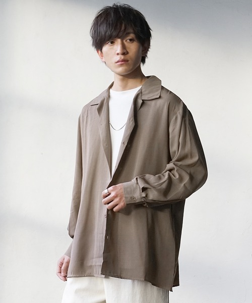 MinoriTY(マイノリティ)の「【MinoriTY】サイドスリットオープンカラーシャツ 長袖 オーバーサイズ メンズ カラーシャツ 無地(シャツ/ブラウス・メンズ・グリーン/ネイビー/グレー/モカ・M/L)」の10枚目の写真