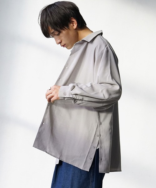 MinoriTY(マイノリティ)の「【MinoriTY】サイドスリットオープンカラーシャツ 長袖 オーバーサイズ メンズ カラーシャツ 無地(シャツ/ブラウス・メンズ・グリーン/ネイビー/グレー/モカ・M/L)」の6枚目の写真