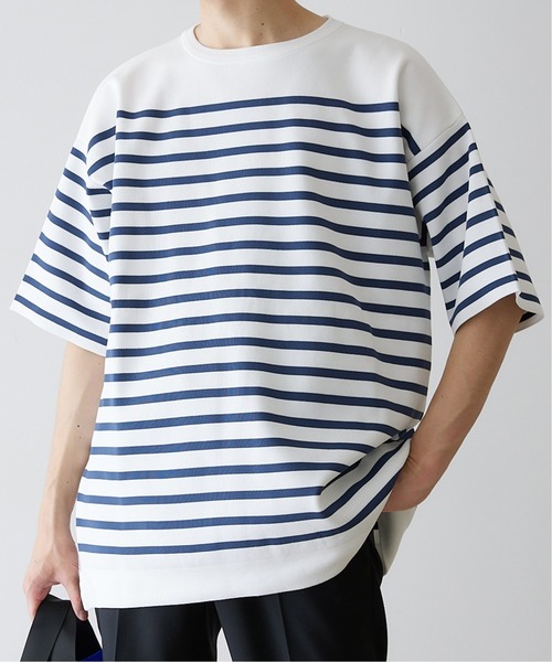 417 EDIFICE(フォーワンセブンエディフィス)の「ウォッシャブルバスクニットTシャツ(Tシャツ/カットソー・メンズ・ホワイト/ブラック/ベージュ/イエロー・MEDIUM/LARGE/XX-LARGE)」の2枚目の写真