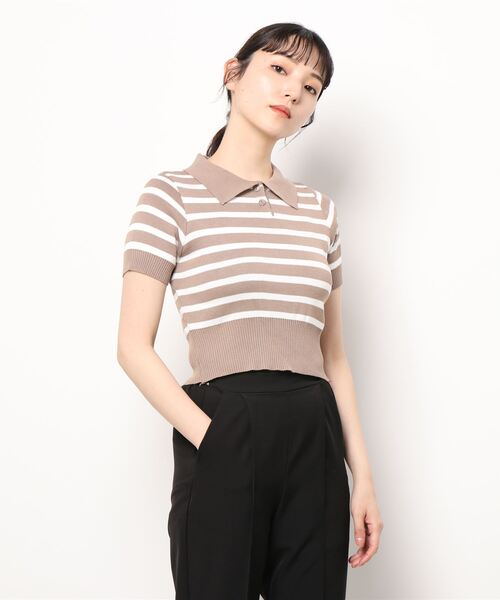 希少✨A.PRESSE 23AW ボーダーニットポロ 2 ベージュブラウン アルパカタッチボーダーポロニット – amr.